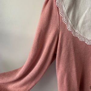 Vintage Pink cardigan w/ lace collar.